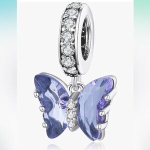 Purple crystal butterfly charm for Pandora in sterling silver